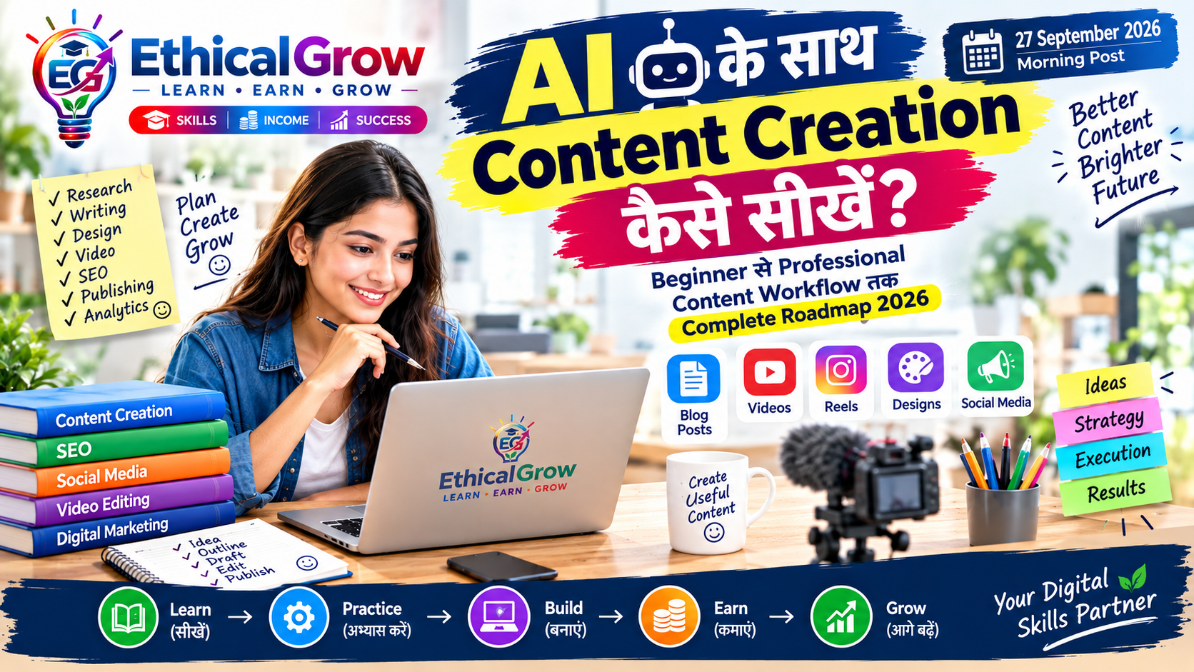 AI के साथ Content Creation कैसे सीखें? Beginner से Professional Content Workflow तक Complete Roadmap 2026